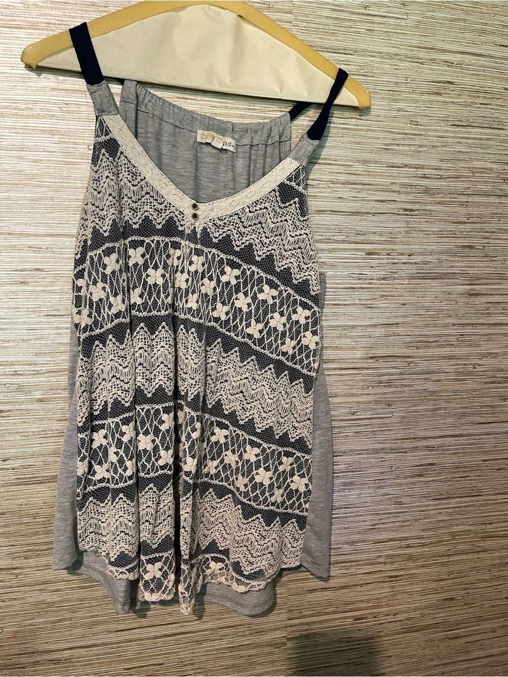 Rewind Grey Tank with Cream Lace Overlay